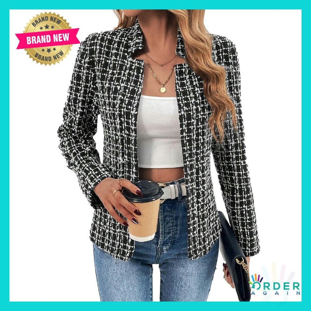 Tweed Blazer Jacket Warm Fully Lined Open Front C… - image 1